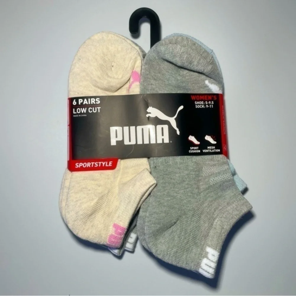 Puma women’s low cut socks beige gray white pink blue 6 pack size 5-9.5